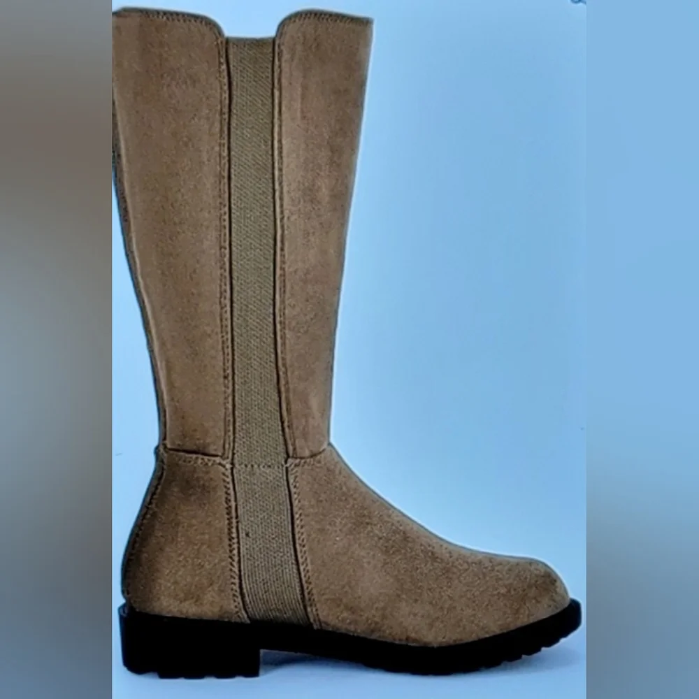 NIB FAUX SUEDE CHELSEA BOOTS CHUNKY LOW HEEL BACK ZIP RIDING BOOTS GIRLS…